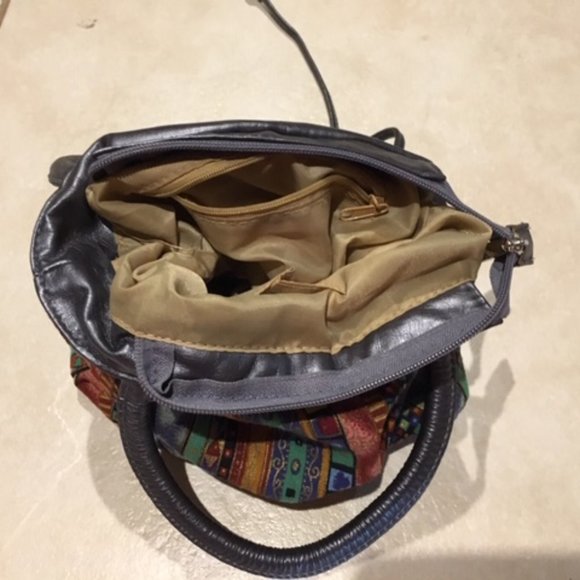 Drawstring Bucket Boho Mini Handbag Purse Silver Gray Multi Colors Striped - Picture 13 of 15